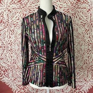 Lace black multicolor long sleeve blouse